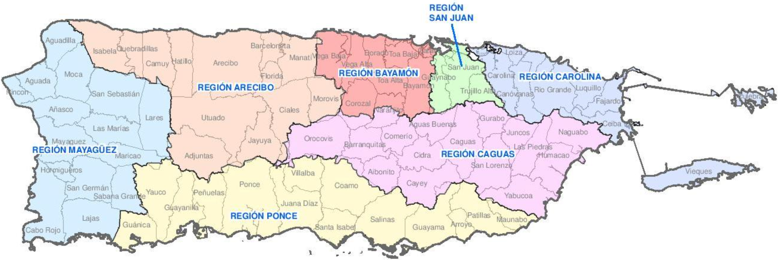 Mapa de regiones operacionales de energía eléctrica